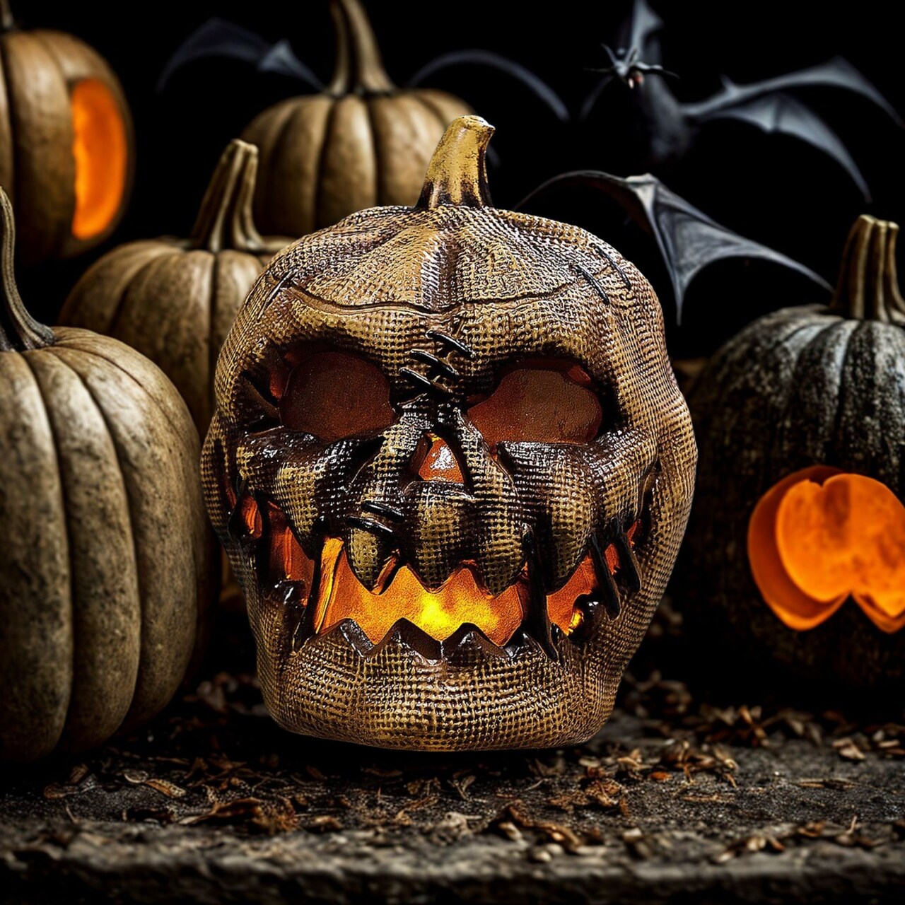 Flickering LED Burlap Pumpkin Animated Halloween Decoration 10 Inches